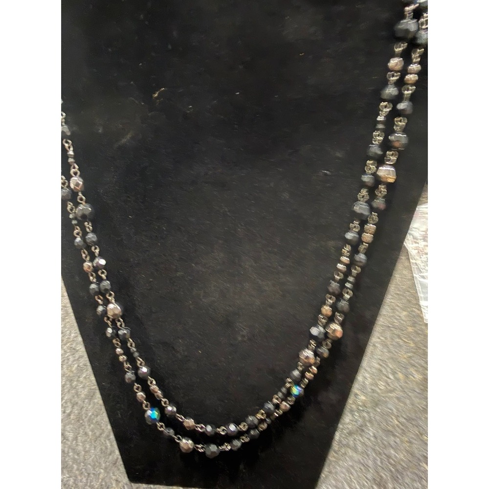 Premier Designs Black Gunmetal Double-Strand Beaded Necklace
